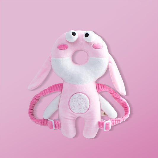 Baby Anti-Fall Head Protector - Wearable Plush Rabbit Design with Soft Padding for Toddlers Learning to Walk, Pink