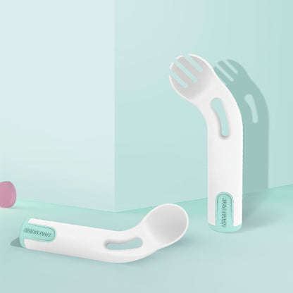 Kids Training Utensil Set - Curved Spoon and Fork for Toddlers, BPA-Free Baby Led Weaning Supplies, 12.8cm (Mint Green, Pink)
