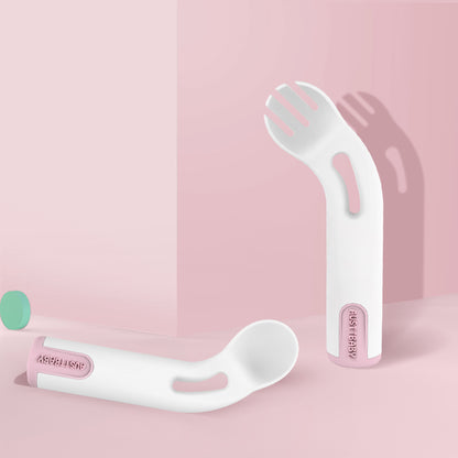 Kids Training Utensil Set - Curved Spoon and Fork for Toddlers, BPA-Free Baby Led Weaning Supplies, 12.8cm (Mint Green, Pink)